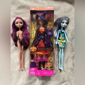 Halloween Barbie, 1 Monster High Doll & 1 Ever After Doll